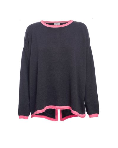 Organic Cotton Buttoned Back Jumper – Navy Marl/ Bright Pink